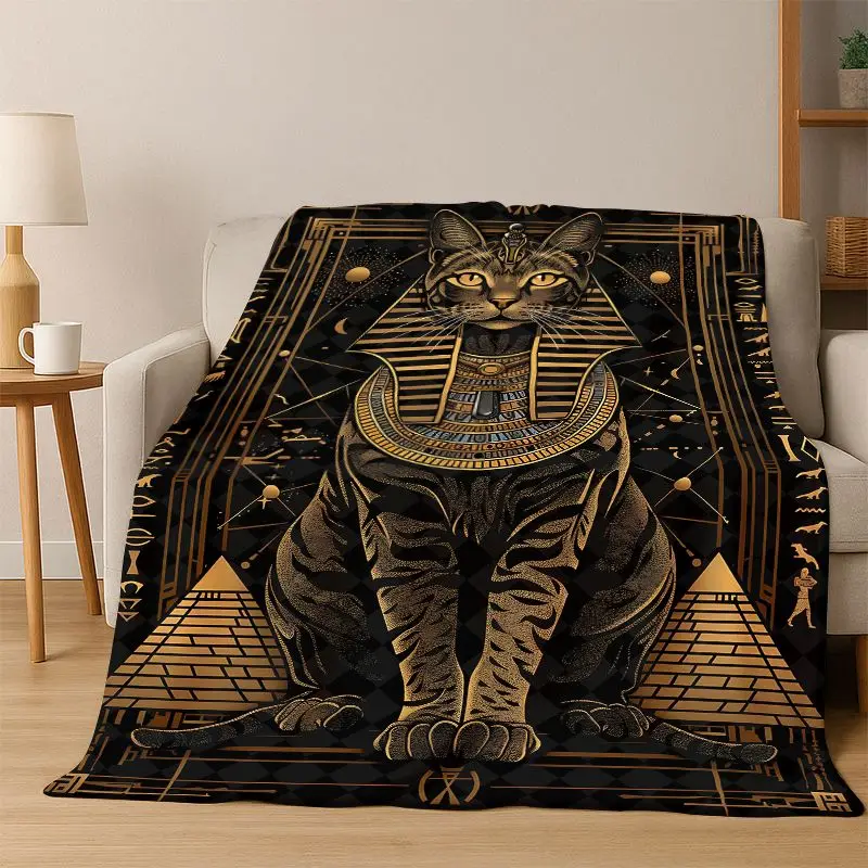 Ancient Egypt Death Anubis Pharaoh Cartoon Flannel Blanket Soft Throw Blanket for Bedroom Living Room Bed Travel Camping Picnic