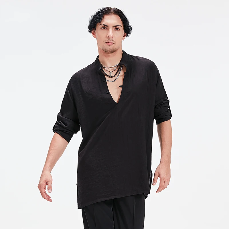 

Loose Latin Dance Practice Tops Men Cha Cha Rumba Ballrooom Dance Clothing Training Wear White Black T Shirt Adult Male