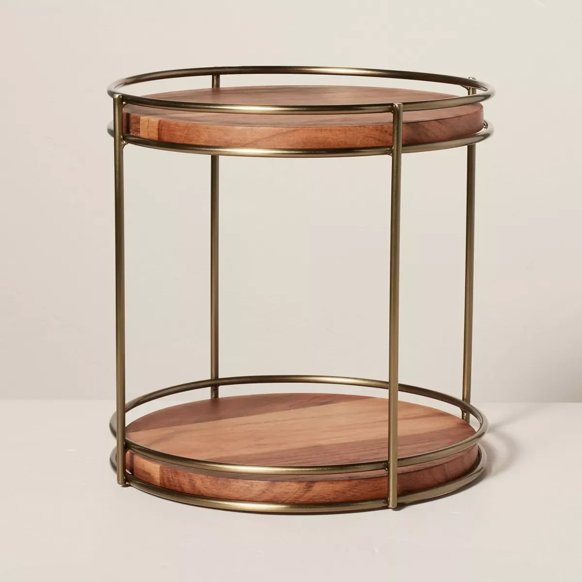 Tiered Wood & Metal Round Serving Stand Brass/Brown Cupcake & Dessert Display kitchen gadgets  desk organizer