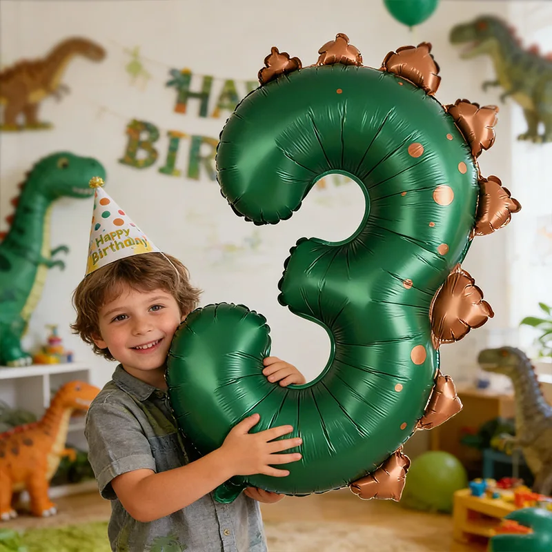 40 Zoll Dinosaurier-Themen-Party Zahlenballons Junge Mädchen 1. Dschungel-Geburtstagsparty Dekoration 1-3 Jahre Alte Kinder Zahlen-Folienballons