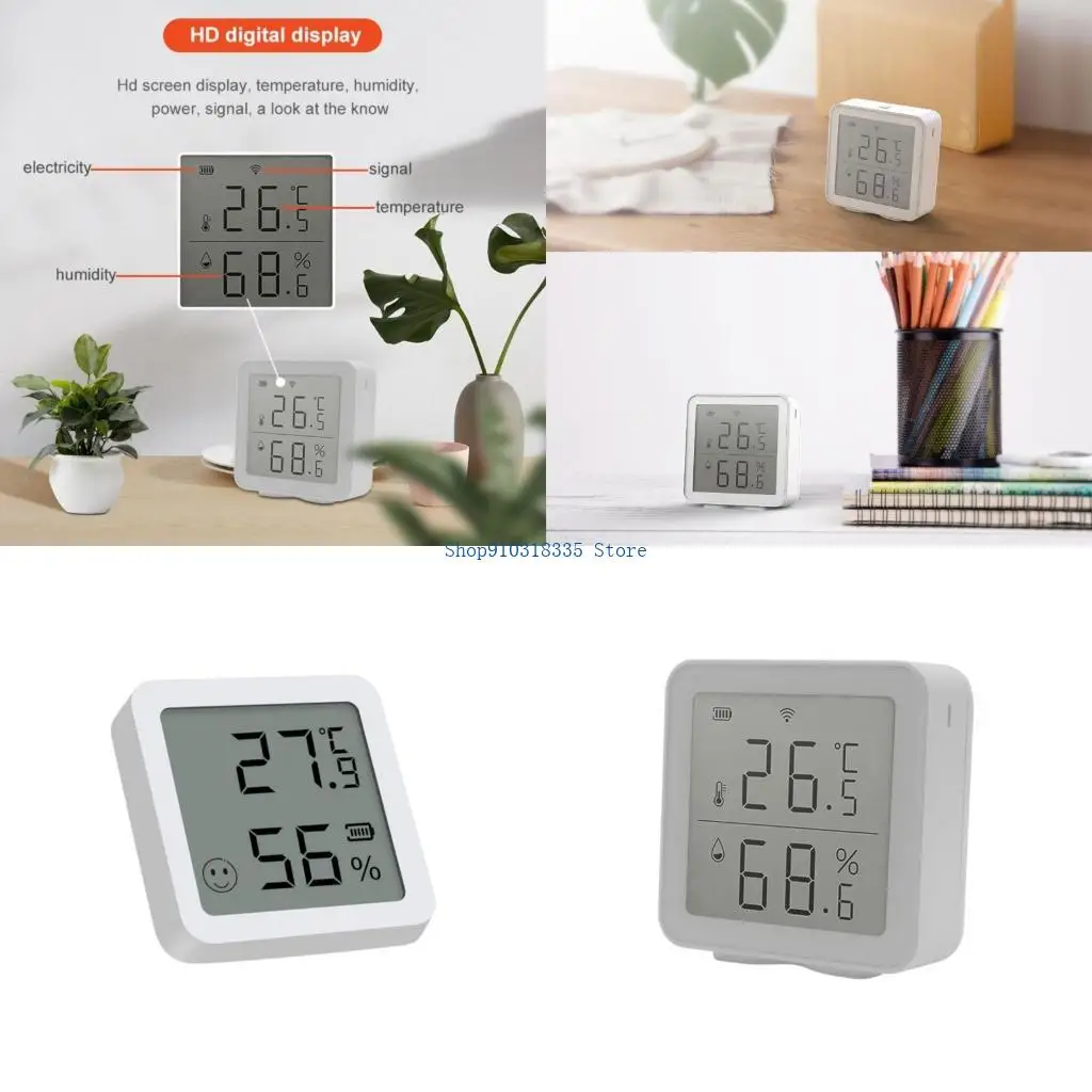 مقاييس حرارة WiFi Hygromometer مقياس الرطوبة في درجة الحرارة الداخلية بسيطة لتشغيل الترقيات للمنازل والبيوتات الدفيئة