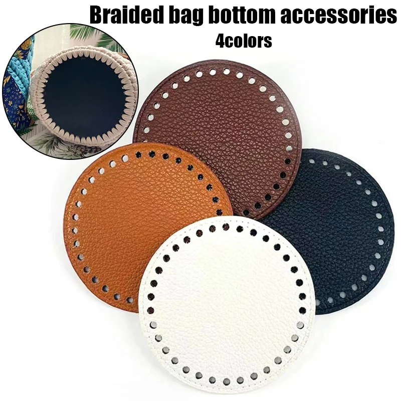 Bolsa de PU con patrón de lichi duradero, fondo redondo de Color sólido de 12cm para accesorios de bolsa de punto, accesorio de bolsa tejida de