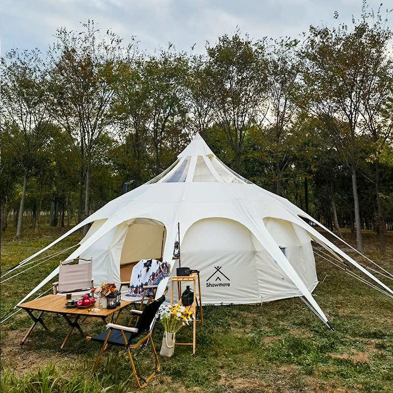 

Professional outdoor camp Yurt tent large thickened warm rain proof Oxford cloth camping accommodation lotus canopy