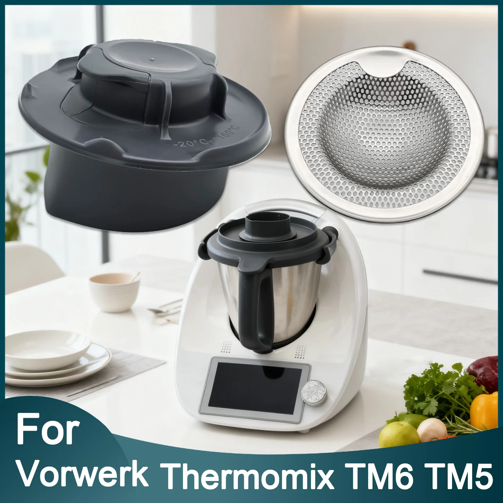 Compatible with Thermomix TM5 TM6 Multi-Function Measuring Cup Lid with Egg Yolk Separator & Splash Guard, Steam Buffer Filter