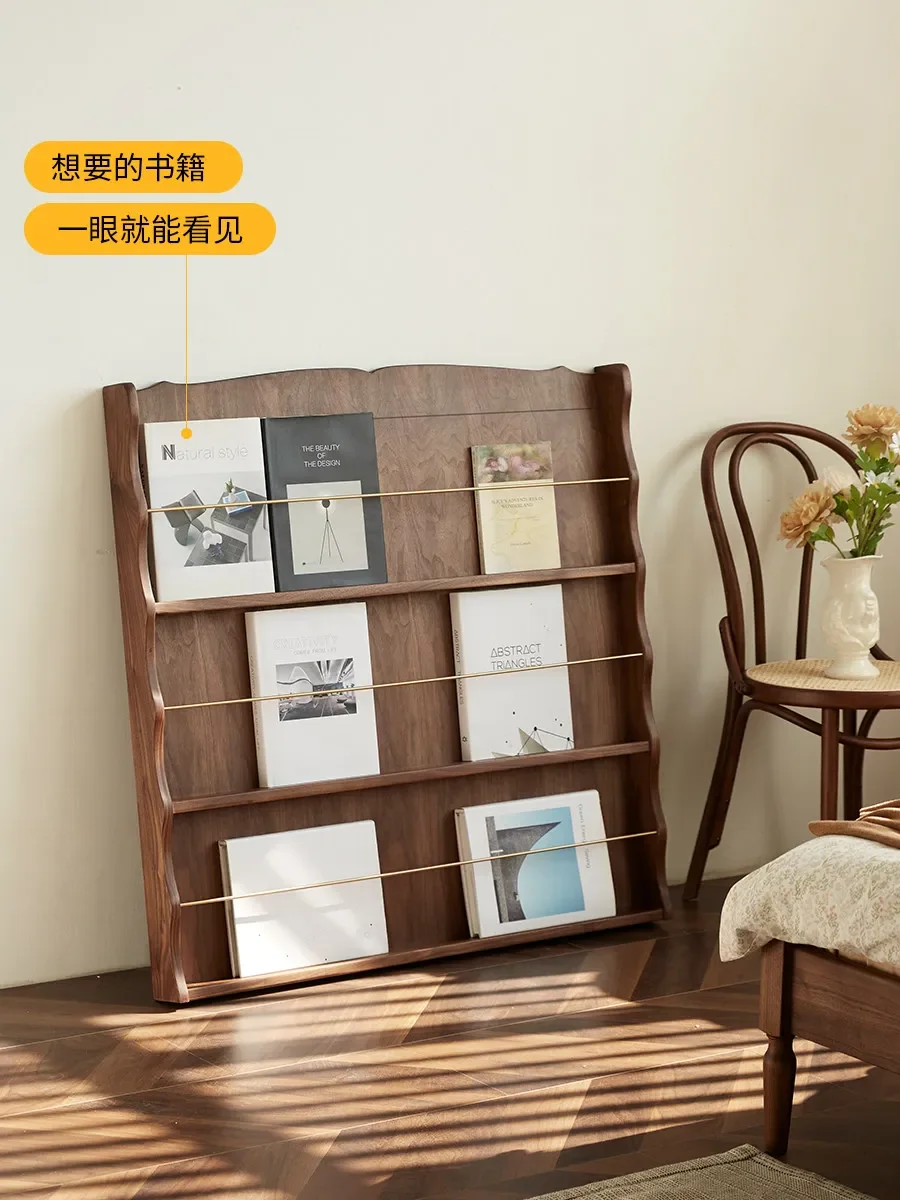 black walnut solid wood reading racks, display racks, retro storage bookshelves, storage shelves, and shelves on the floor