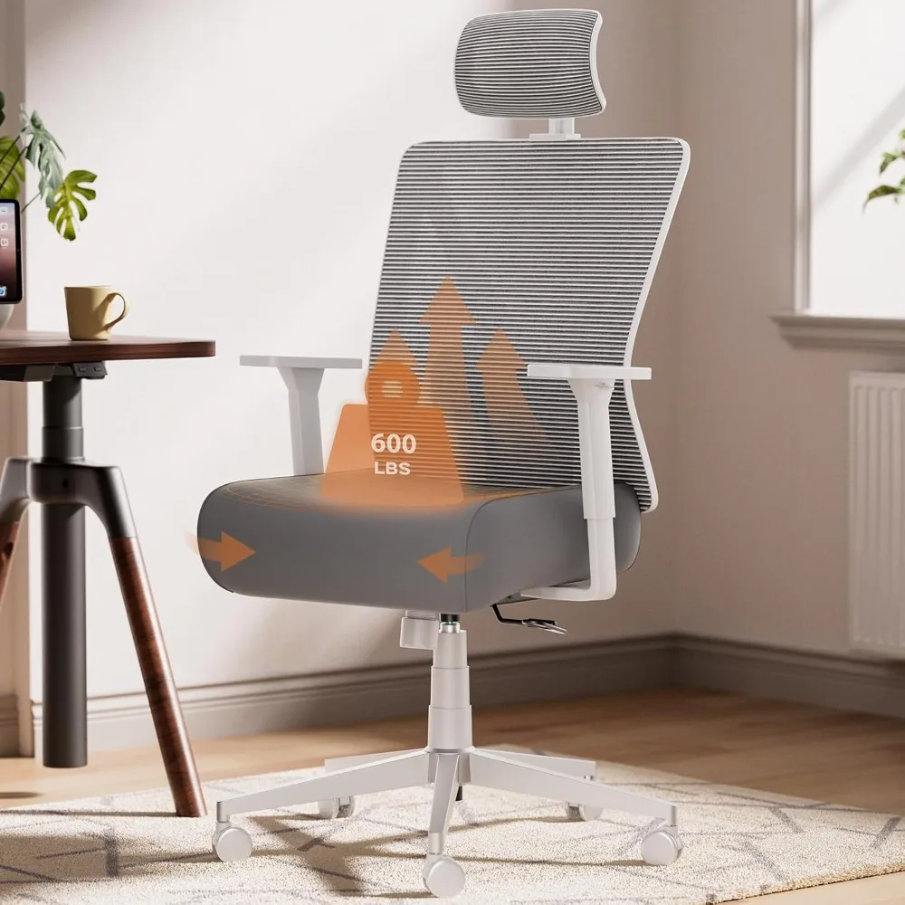 

ergonomic high-back desk chair for 600lbs capacity with wide cushioned seat and adjustable lumbar support