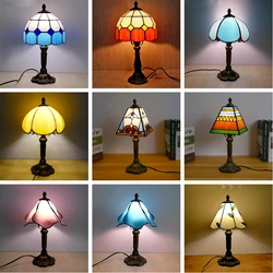 Handmade Stained Glass Table Lamp E27 Retro Lampshade Mediterranean Style Table Light Bedroom Bedside Nightstand Decor Lighting
