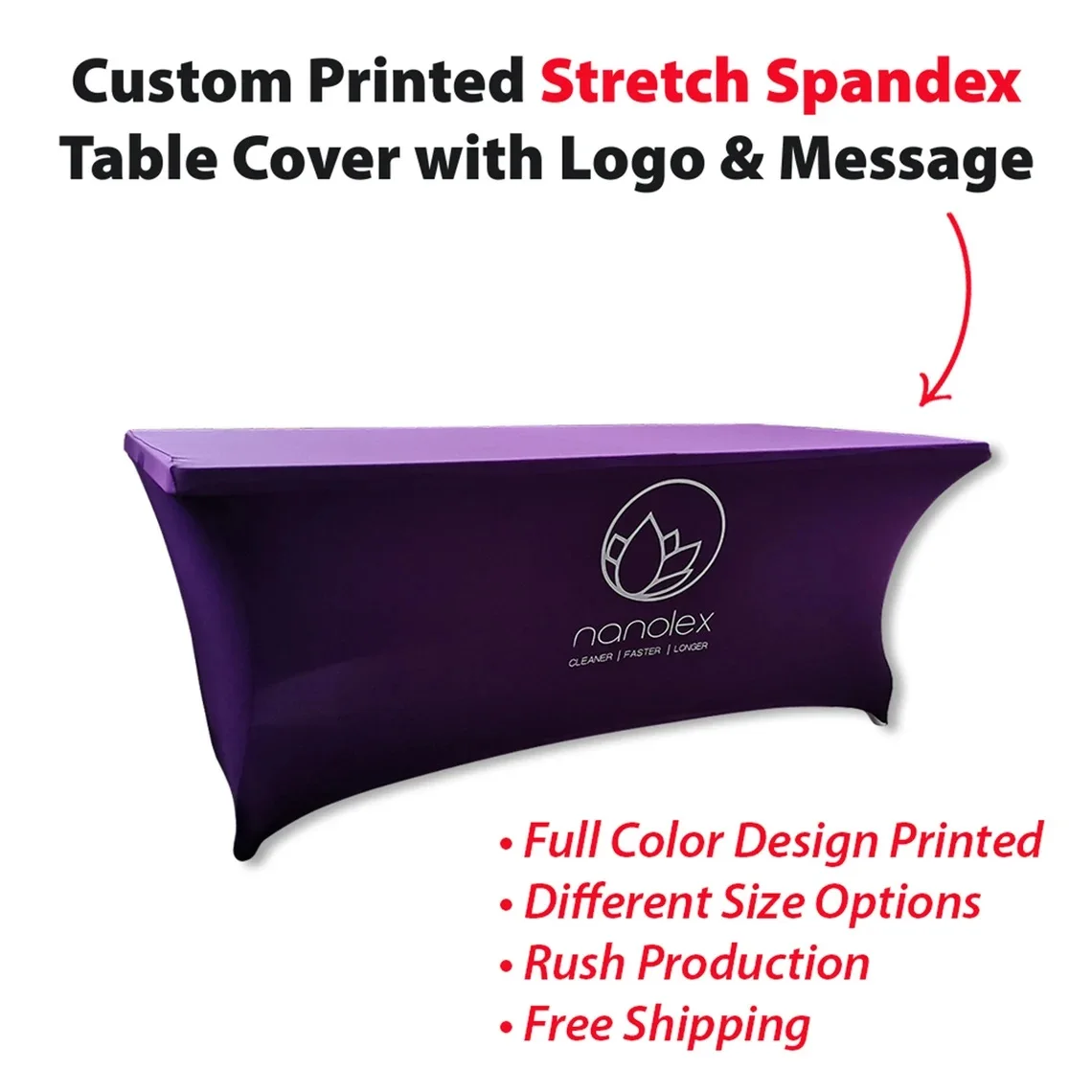 Rectangle Spandex Table Cover with Logo Printed, Custom Stretch Tablecover for Vendors, Tradeshow, Party, Event, Wedding