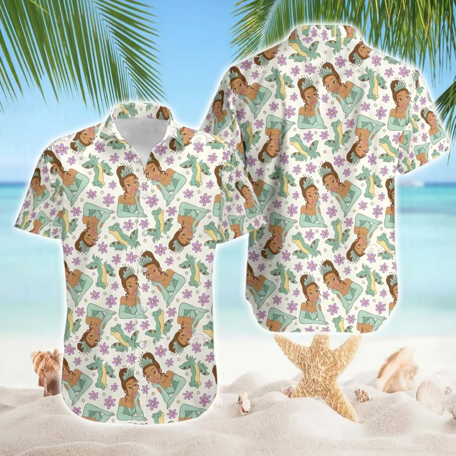 

Disney Princess Tiana And The Frog Hawaiian Shirt For Men Short Sleeve Button Up Shirt Disney Hawaiian Shirt Casual Beach Shirt