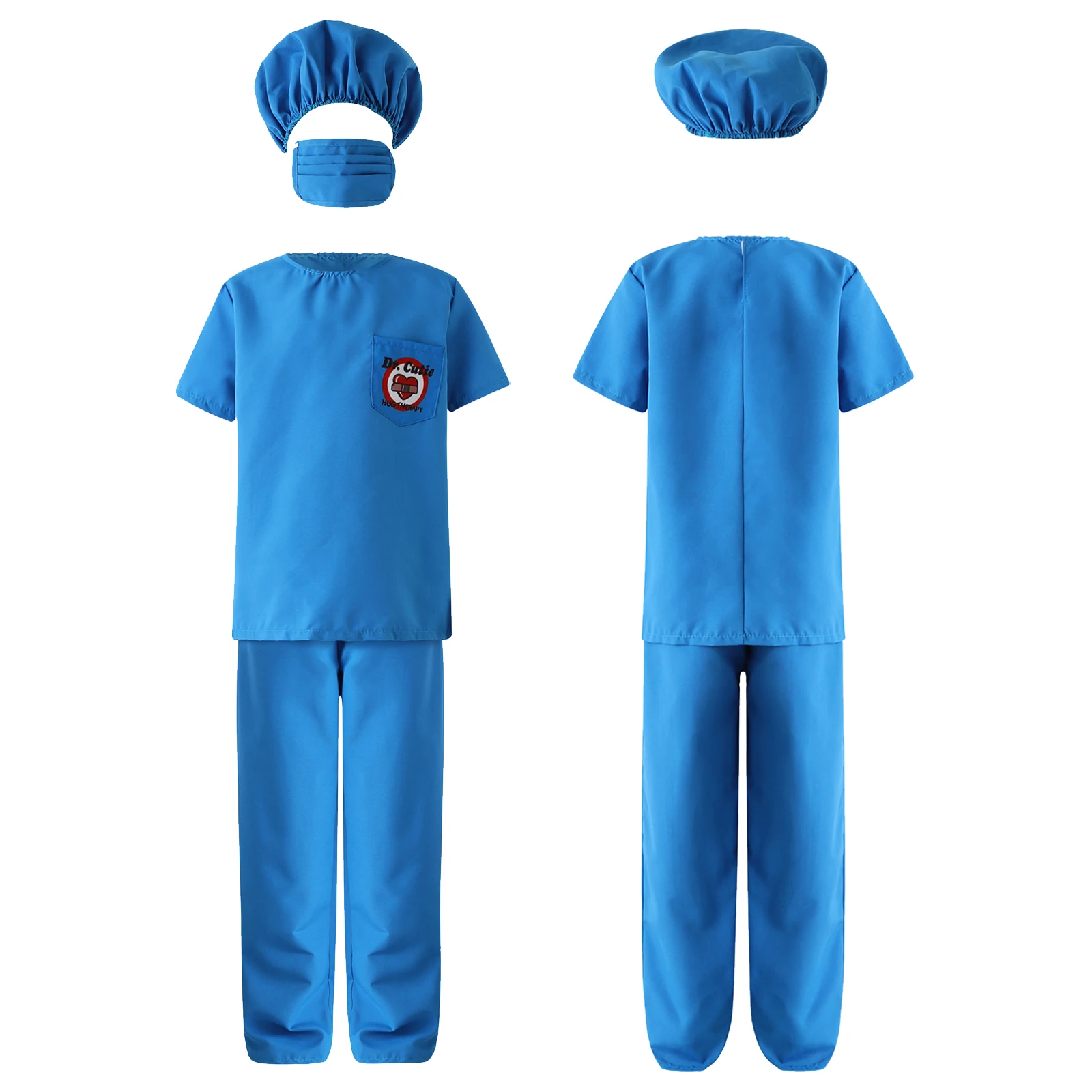 Kids Doctor Nurse Cosplay Costume Halloween Carnival Theme Party Performance Play House Role Play T-shirt Pants Cap with Mask