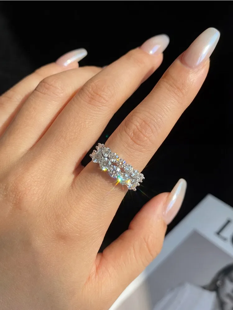 Real Shiny Moissanite Ring 925 Sterling Silver Diamond Eternity Band Engagement Wedding Rings for Women Luxury Quality Jewelry view 4