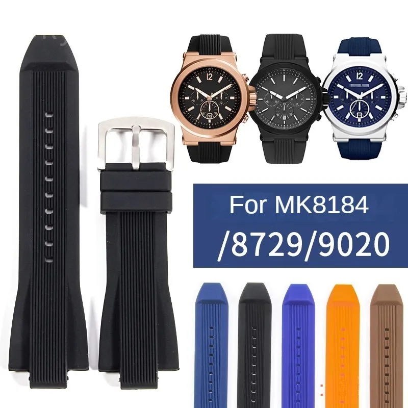 For Michael Kors Mk8184 8729 9020 13x 29mm Convex Interface Needle Buckle Striped Silicone Waterproof Rubber Replace Watchbands