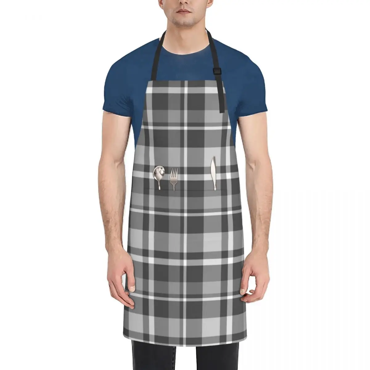 

Grey & White Flannel Plaid Apron kitchen girl Men'ss Barista Apron