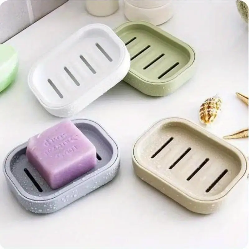 1pcs Double Layer Square Soap Dish with Lid, Plastic Drainage Bathroom Organizer, Home Travel Use, Durable Bath Accessories