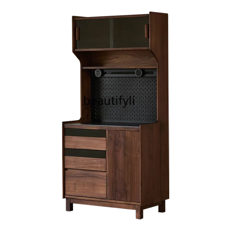 North American black walnut solid wood side cabinet Nordic rock slab integrated wall kitchen locker