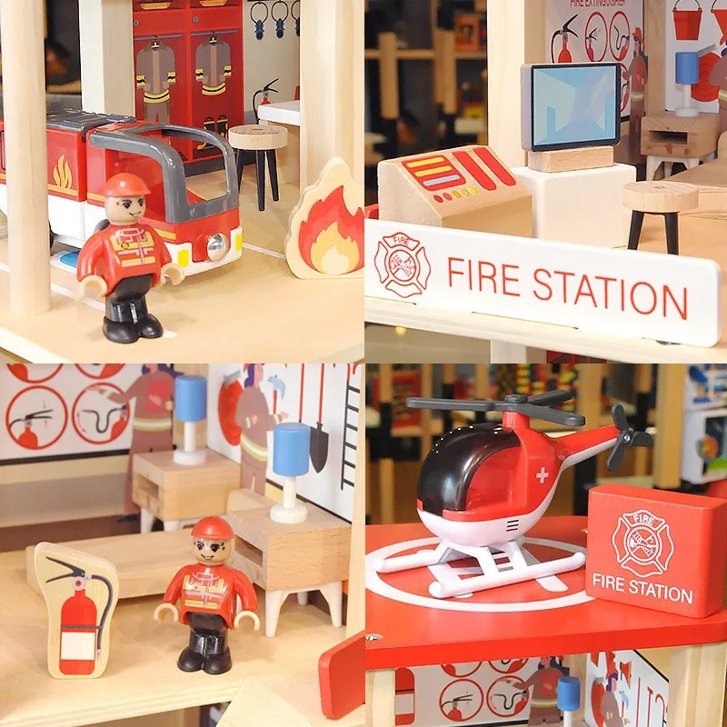 Role Play Game Wooden Simulation Fire Station Doll House Kids Toy