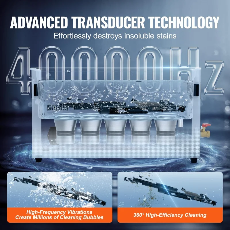 VEVOR 10L 소닉 건 클리너, 타이머 및 히터가 포함된 300W 전문 울트라 소닉 청소 기계, 40kHz 디지털 소닉 클리너