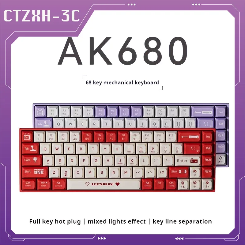 Ajazz Ak680 Wired Mechanical Keyboard Wired Hot Plug Mini Keyboard 68 Keys Rgb Mechanical Gamer Keyboard Mixed Backlit Effect