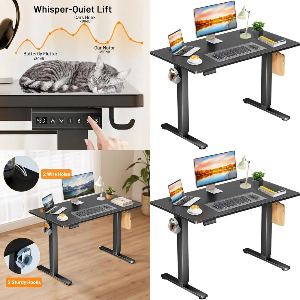 

Электрический стол 39,4 x 23,6 дюйма, регулируемый по высоте стол со светодиодным дисплеем, предустановками памяти, крючками и отверстиями для кабеля,