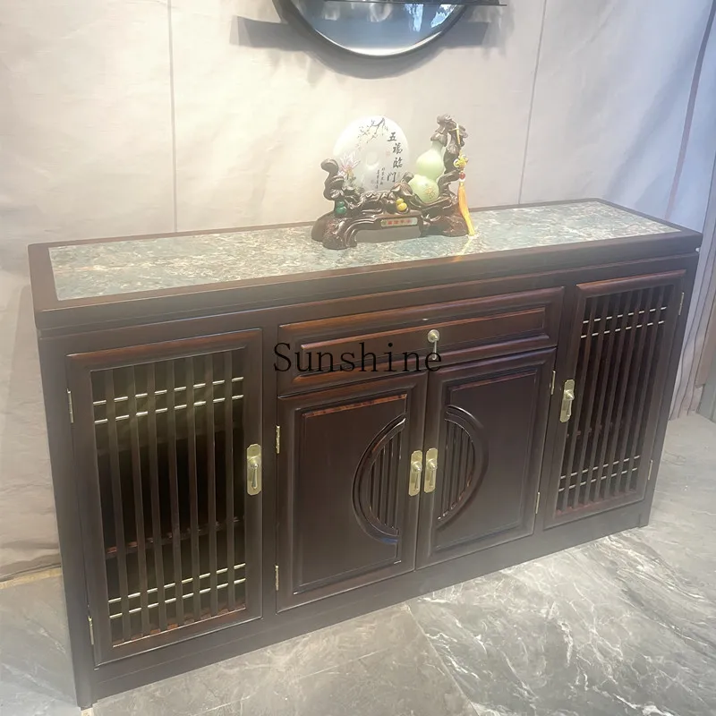 New Chinese dining side, modern light luxury integrated solid wood against the wall, rock slab surface locker