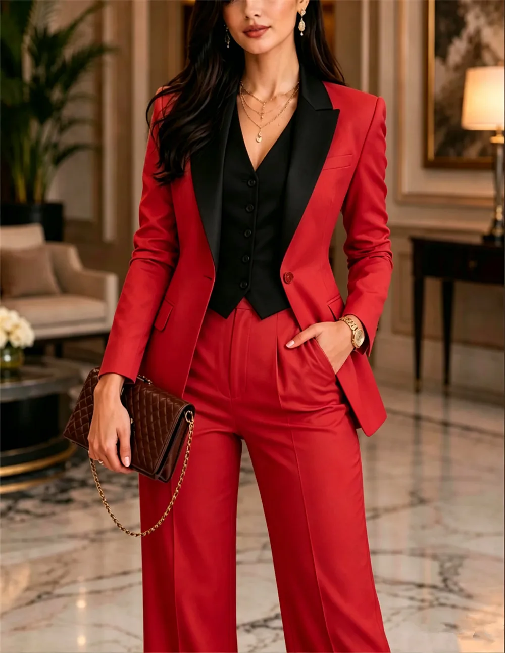 New 3 Pieces Women's Suits Elegant Slim Fit Chic Business Wear Office Pant Suit (Blazer+Vest+Pants) Tailor Made