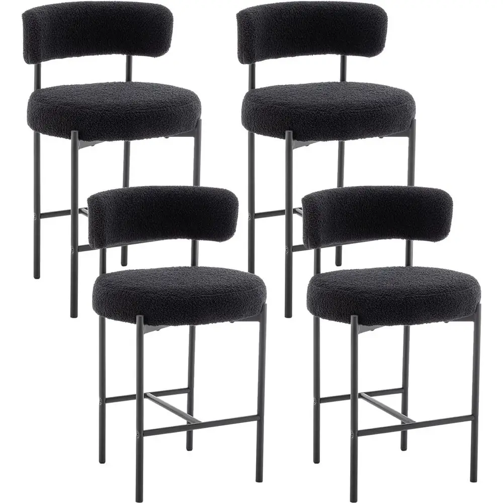 

Set of 4 24 Upholstered Counter Stools with Backs, Black for Kitchen Island or Bar