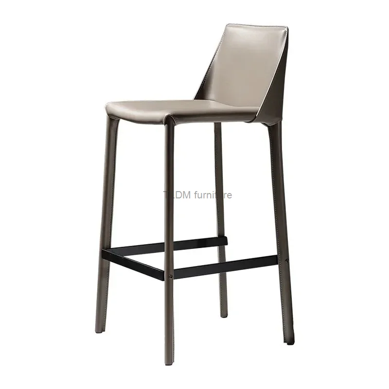 

Nordic Luxury Saddle Leather Bar Chairs Modern Designer Bar Furniture Home Back High Bar Chair Living Room Leisure bar stools