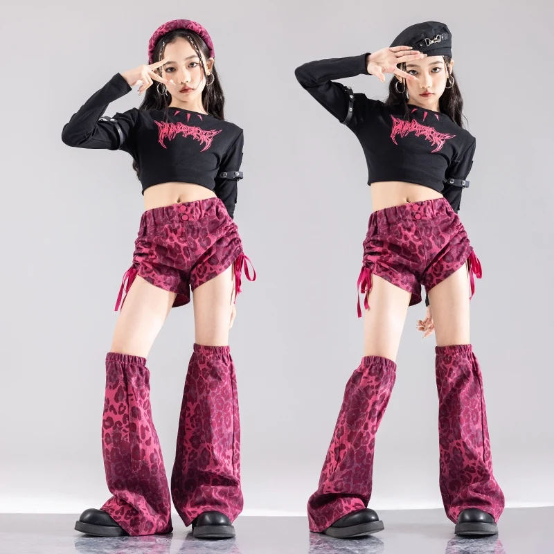 

Jazz Dance Costumes For Girls New Year'S Day Children Festive Performance Outfits Rose Red Hip Hop Dance Stage Clothes DQS18007
