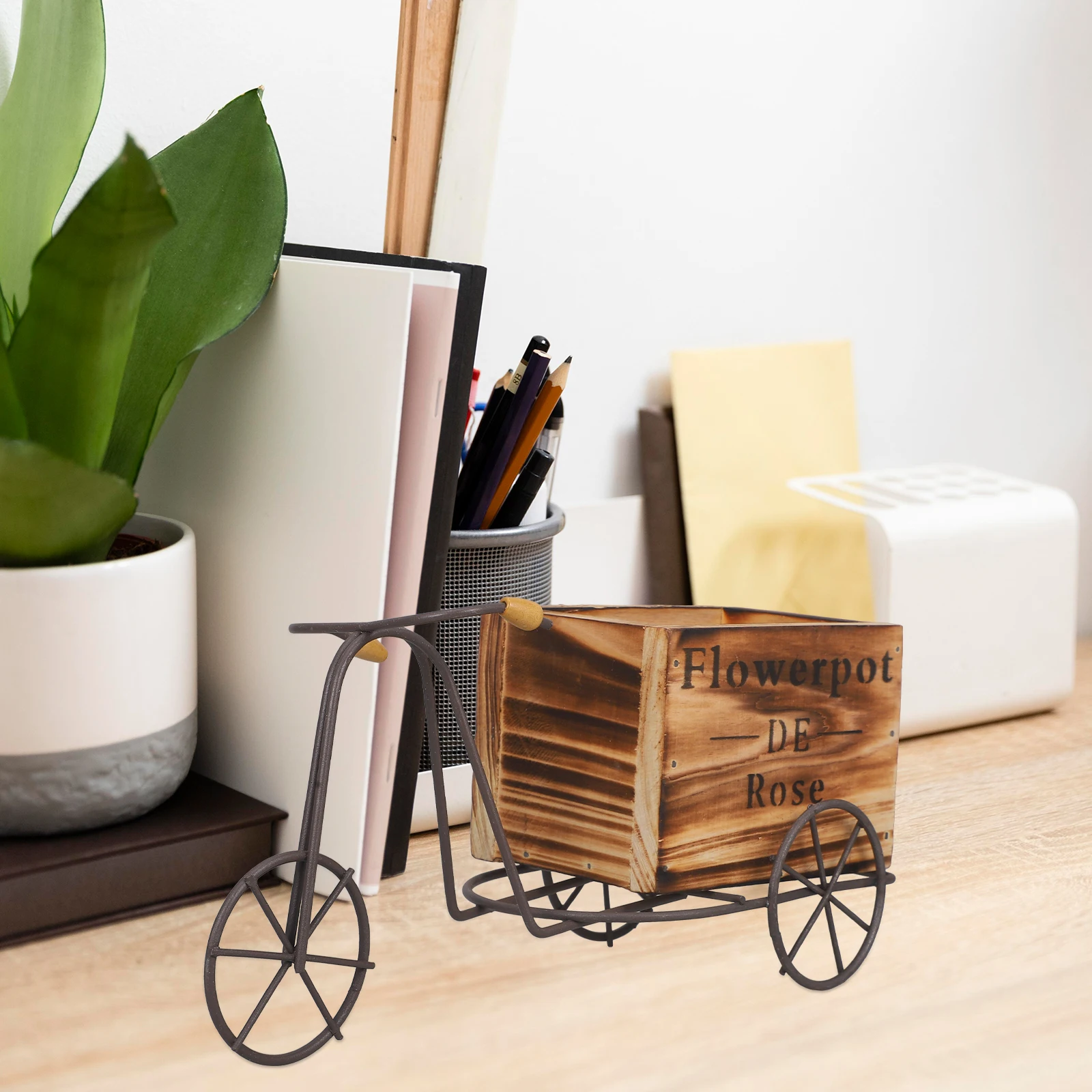 

Retro Iron Bicycle Decor Vintage Bike Statue Metal Planter Mini Model Ornament Home Desktop Shelves Adornment Small Simulation