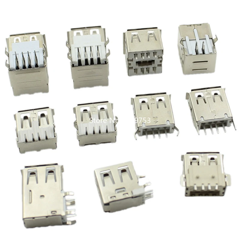 5PCS USB Interface Socket Type A Standard Port Female Male Solder Jacks Connector DIP Straight Vertical Bend Needle PCB Socket