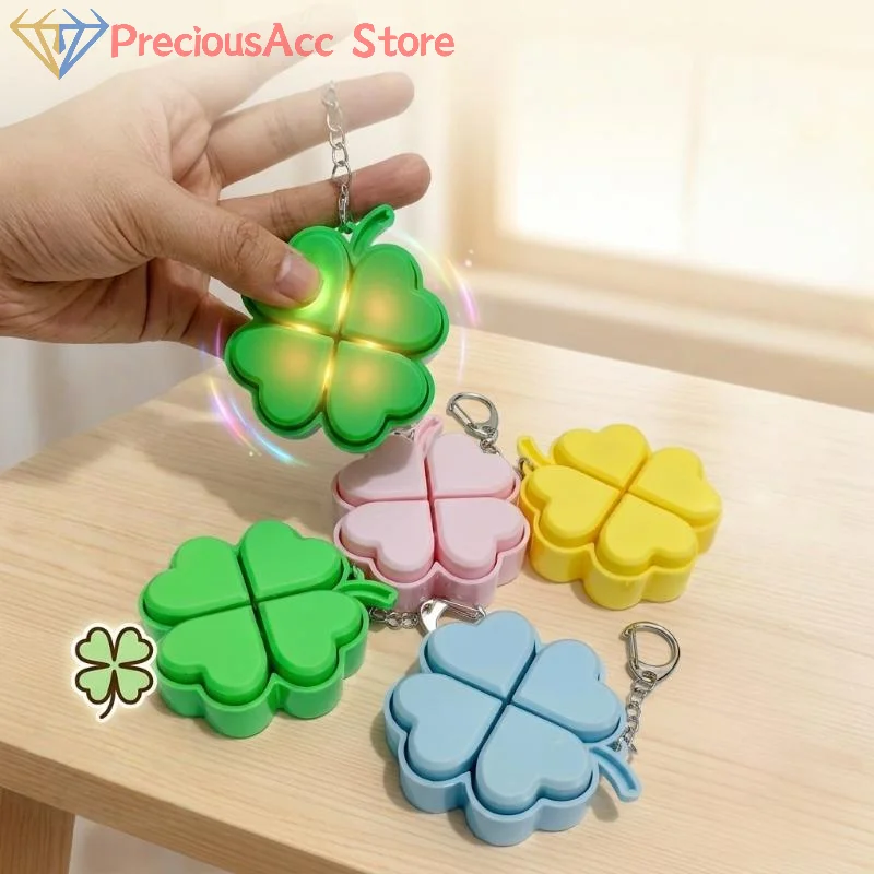 .Hot Sale-Four Leaf Clover LED Keychain Clickable Buttons Stress Relief Toy Backpack Pendant Party Gift For Kids Adults