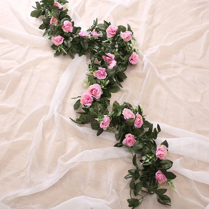 1 Stück Seidenrosen-Kunstblumengirlande Hängende Blumenranke Blättergirlande für Außenbereich Hochzeit Party Büro Braut Heim Tischdekoration – Detail 9