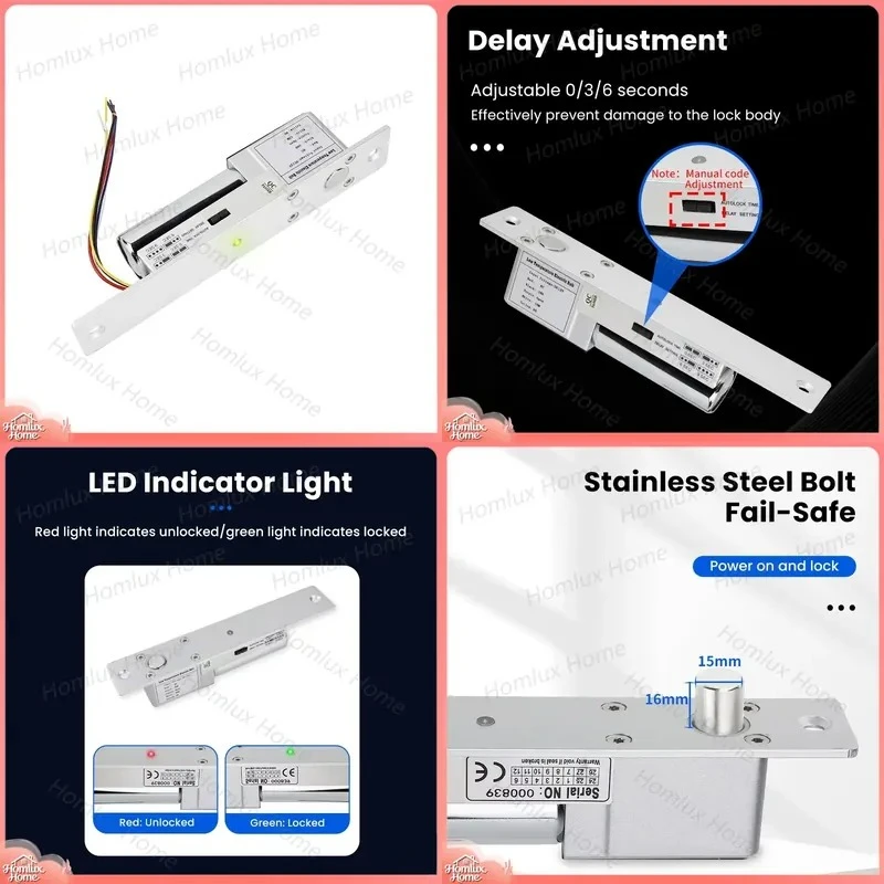 2 Wire Socket Lock with LED Indicator Fail Safe Door Close Status Feedback Socket Lock for Security Door Access