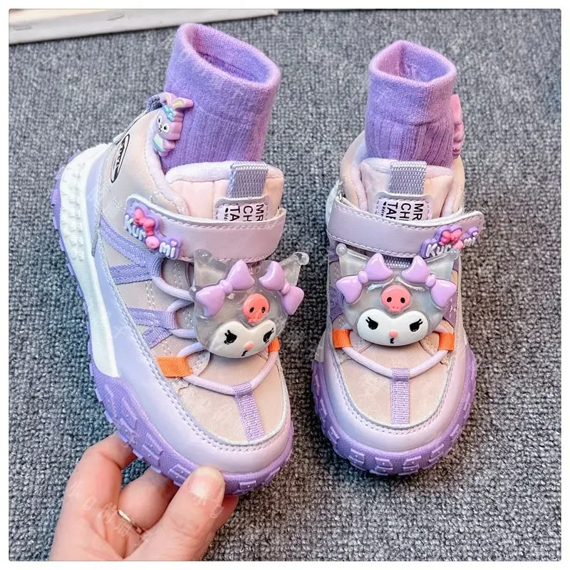 Children Board Shoes Anime Kawaii Sanrio Casual Shoes Cute Kuromi Cinnamoroll Plus Fleece Sports Sneakers Gifts for Kids