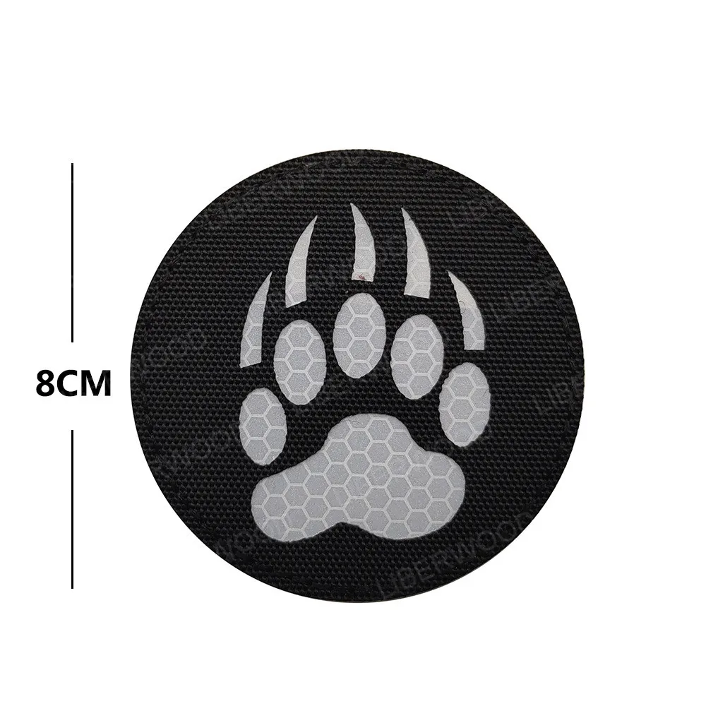 IR Reflective Embroidery PVC Bear Paw Claw Patches Appliqued For Clothing Hat Bag Jackets Backpack Gear