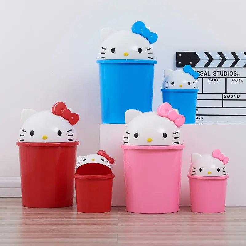 Hello Kitty Clamshell Dustbin Trash Can Rubbish Bin Garbage Binsanrio Kawaii Trash Can Living Room Bedroom Toilet Paper Basket