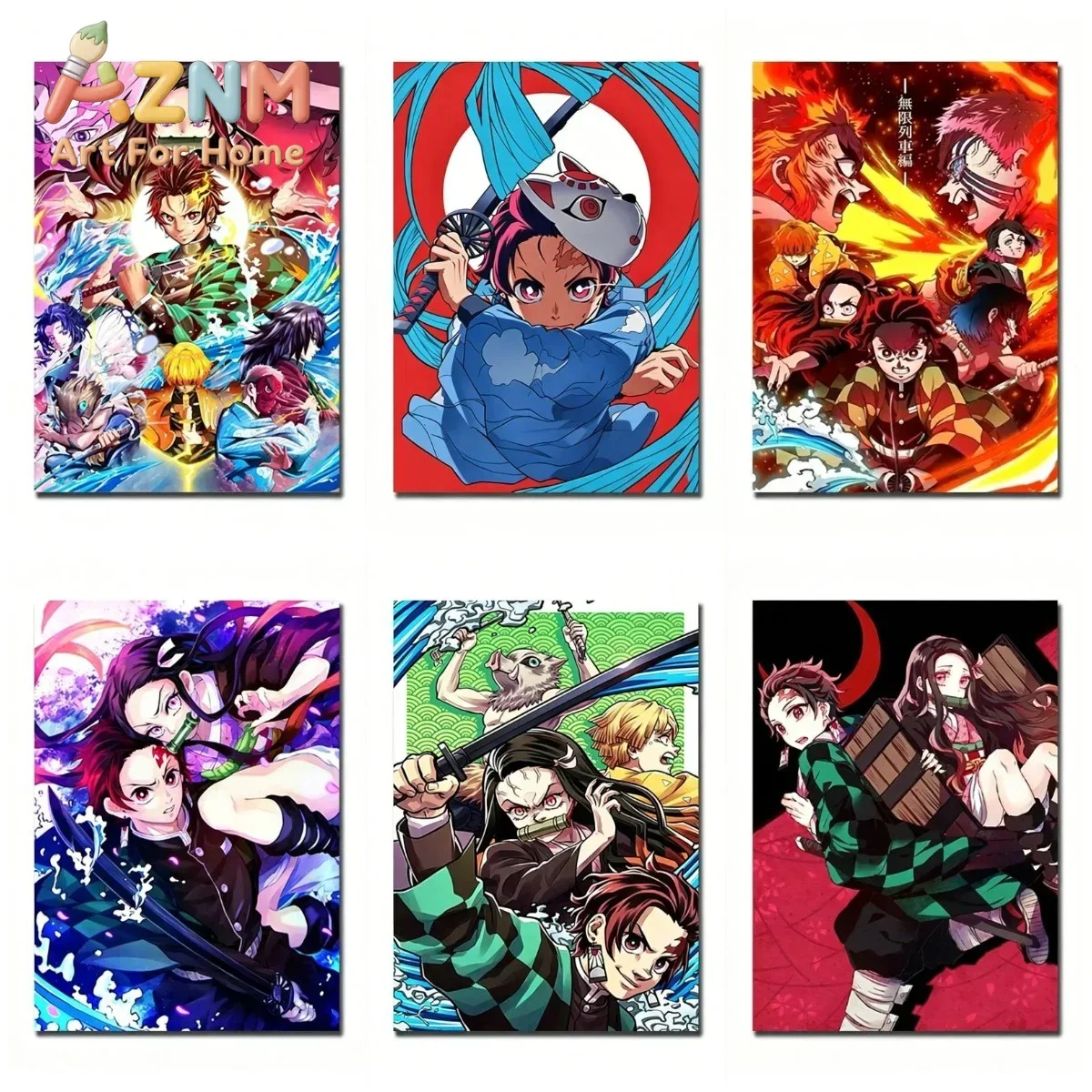 AZNM Demon Slayer Popular Anime Canvas Wall Art Frameless Print Poster for Home Bedroom Living Room Wall Decor