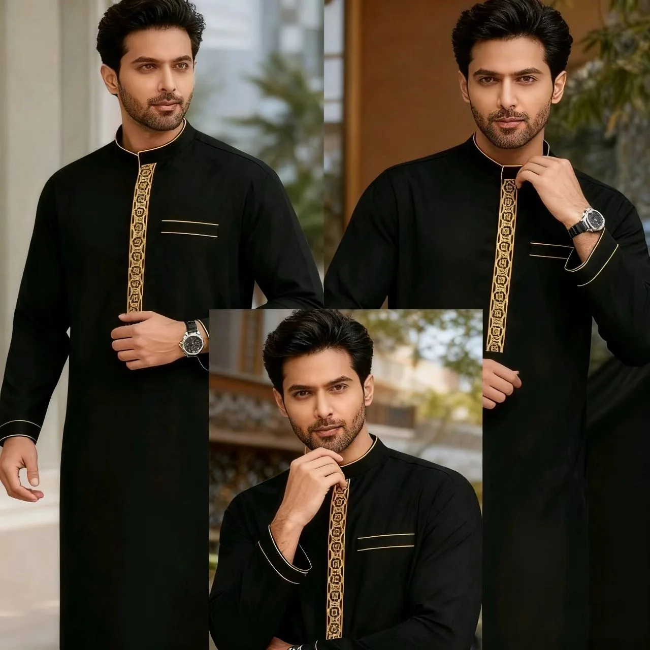 2025Muslim ethnic style, men's robes, long-sleeved embroidery, stand-up collar Arab robes, traditional clothing