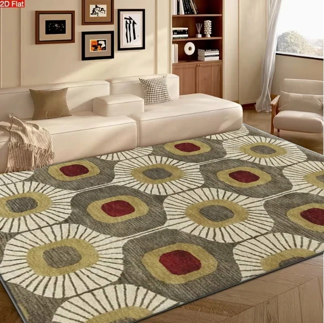 Mid-Century Geometric Retro Pattern Area Rug Stylish Carpet Flooring for Living Room Office