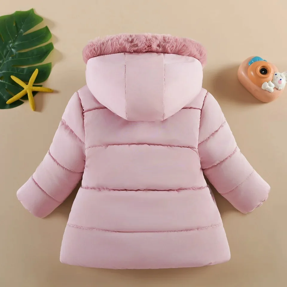 Children\'s Autumn Winter Clothing Girls Padded Thickened Fashion Cotton Jacket Plush Hooded Trend Outdoor Windproof Coats