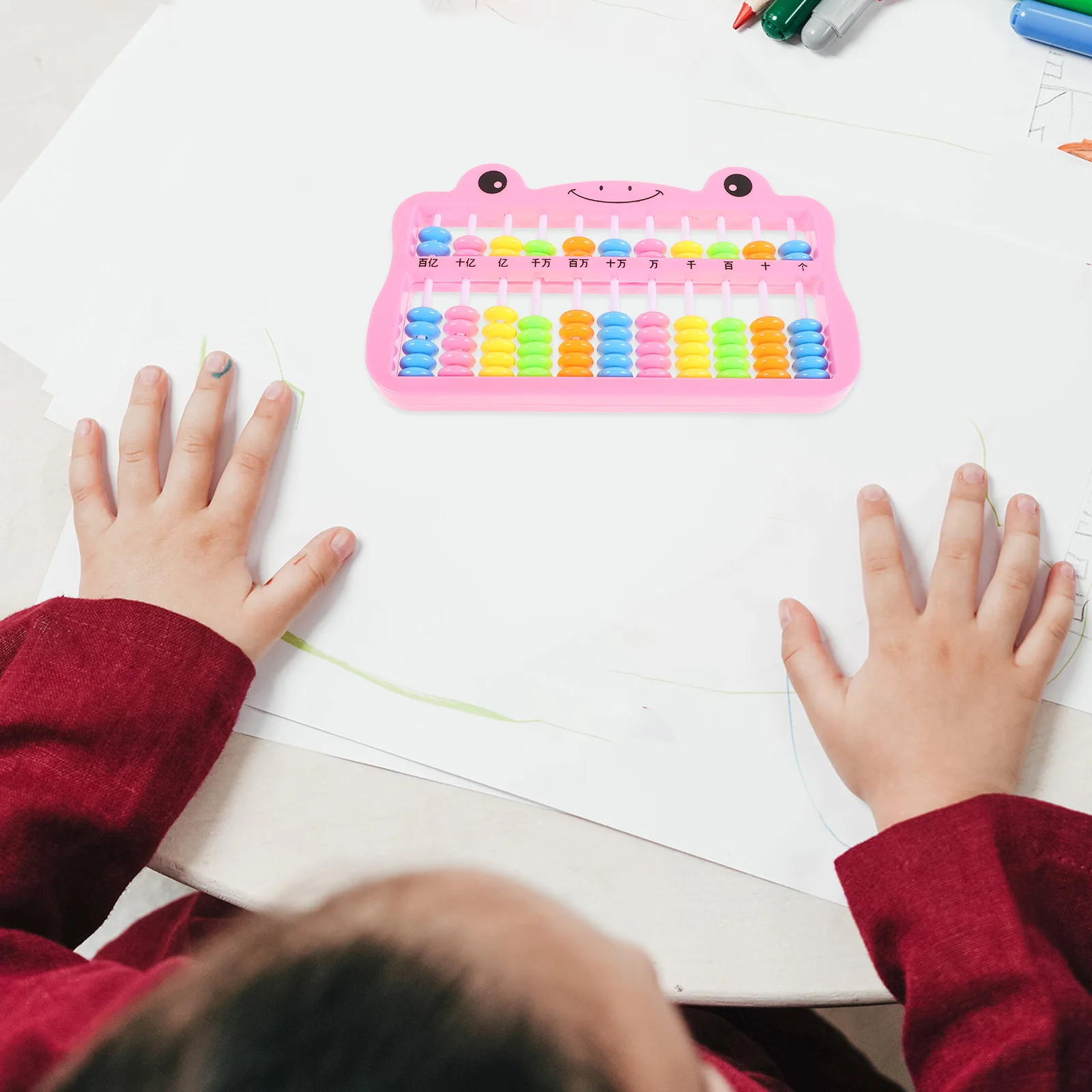 S Abaco colorato per bambini Strumento per l'apprendimento della matematica Design a sette perline Giocattolo aritmetico portatile Cancelleria educativa Scuola primaria