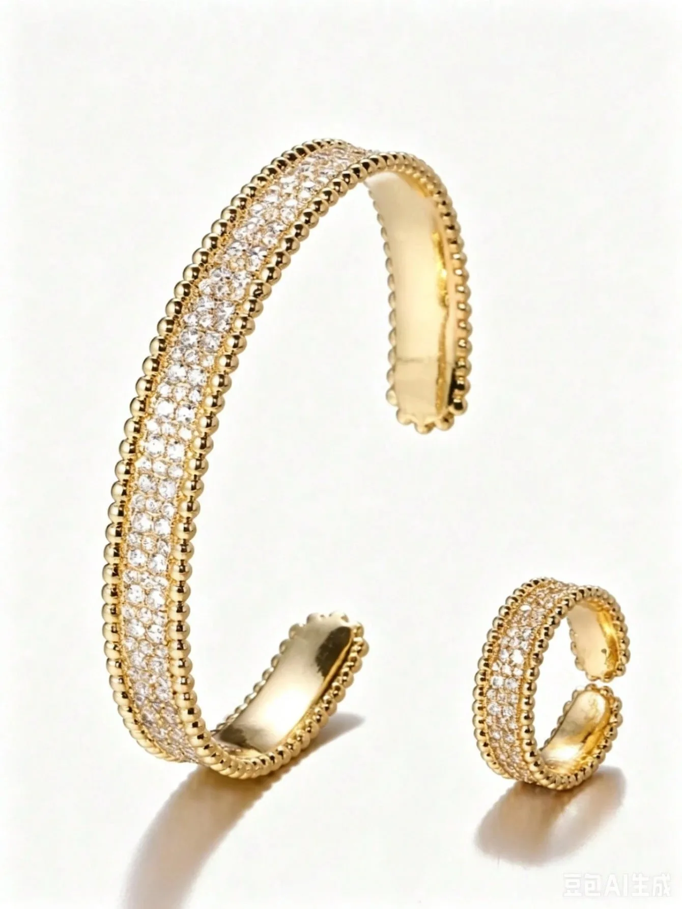 2pc Zircon-Studded Personalized Bracelet & Ring Set