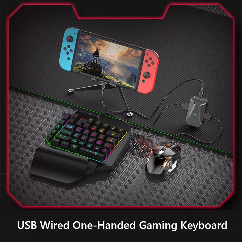 

Keyboard And Mouse Combo RGB Backlit One-Handed Keypad Mice with Converter Adapter Set for PS4 PS5 Xbox Nintendo Switch