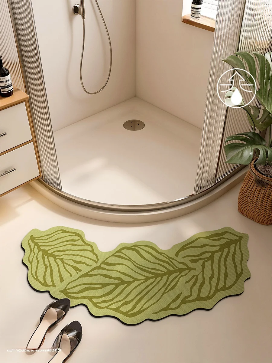 

Water Absorbent Non Slip Bathroom Mat Leaf Pattern American Style Home Use Door Mat Shower Entrance Arc Shaped Floor Rug