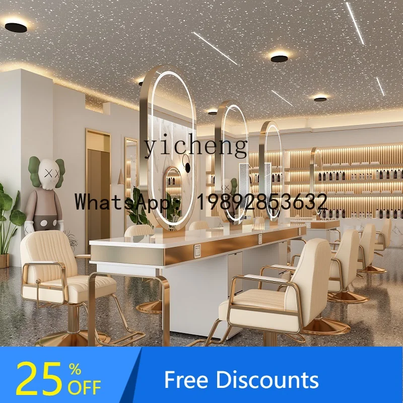 hair shop double-sided mirror table perm and dye mirror table marble table hair cutting mirror