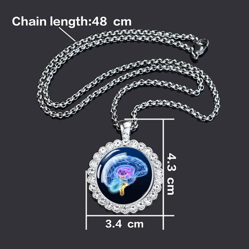 Anatomy of The Brain and Heart Punk Necklace Chain Rhinestones Pendant Biology Teacher Student Gift