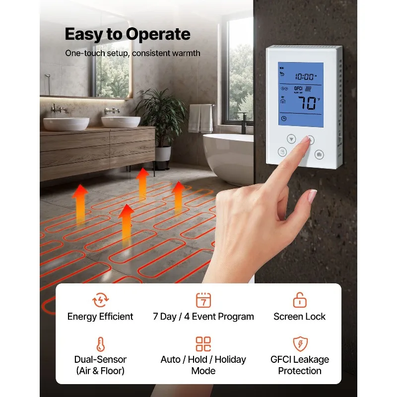 Самоклеящийся сетчатый напольный коврик площадью 70 кв. футов, система излучающего подогрева 120 В