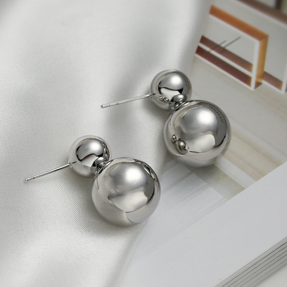 NEWBUY Unique Design Double Ball Shape Stud Earrings For Women High Polish Copper Jewelry