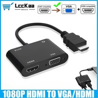 2 in 1 HDMI To HDMI/VGA Adapter Splitter 1080P with 3.5mm Audio Converter for Computer Desktop Laptop PC Monitor Projector HDTV
