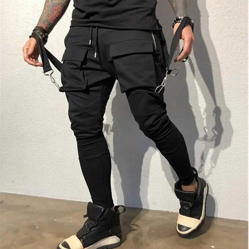 Man Pants Fashion Sweat Absorbing Cargo Pants Male Solid Color Mid-rise Casual Hip Hop Pants Streetwear